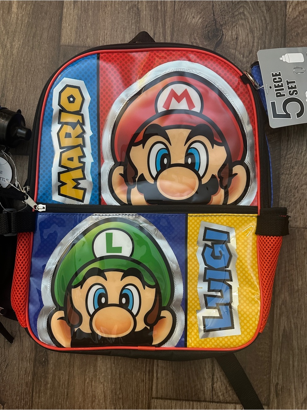 SUPER MARIO 5-piece Kids School Travel Backpack Set (Bag,Bottle,Case,Carabiner)